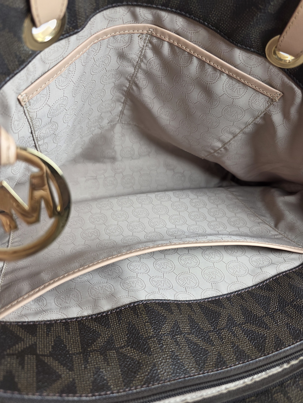 Michael Kors Jet Set Travel Brown Logo Tote Shoulder Bag Work Laptop School - Picture 11 of 13